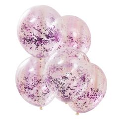 Ballong med Confetti Lilla, Str ca 30 cm, 5 stk