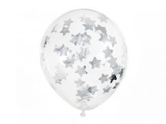 Ballonger Stjerne Confetti Sølv 30 cm, 6 stk