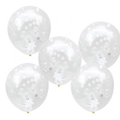 Ballong med Confetti i Hvitt 30 cm, 5 stk