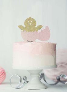 Cute Easter Chick and Egg Cake Topper Glitter Card