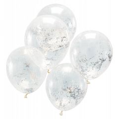 Ballong med Confetti i Sølvglitter 30 cm, 5 stk
