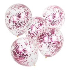 Ballong med Confetti Rosa, Str ca 30 cm, 5 stk