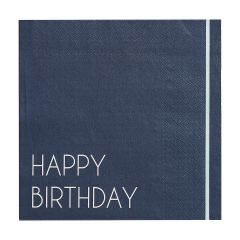 Papirservietter Blå Happy Birthday, 16 stk