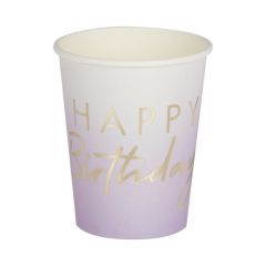 Drikkekrus i Papp, Lilac Happy Birthday 8 stk