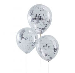 Ballong med Confetti i Sølv 30 cm, 5 stk