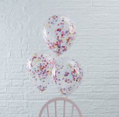 Ballong med Confetti i ass farger 30 cm, 5 stk