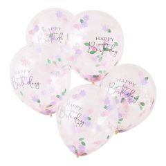 Ballong med Confetti Blomster, Happy Birthday