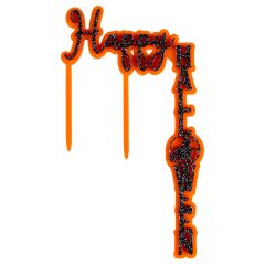 Kaketopper HappyHalloween SortGlitter/Orange acryl