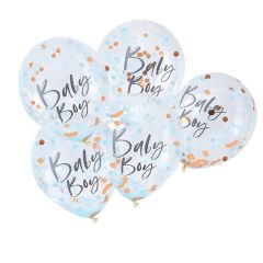 Ballong med Confetti i Baby Boy Blå 30 cm, 5 stk